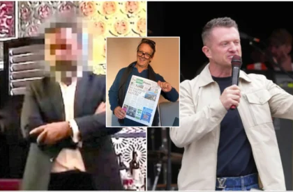 A racist Madrid waiter with Tommy Robinson and Olive Press editor Jon Clarke